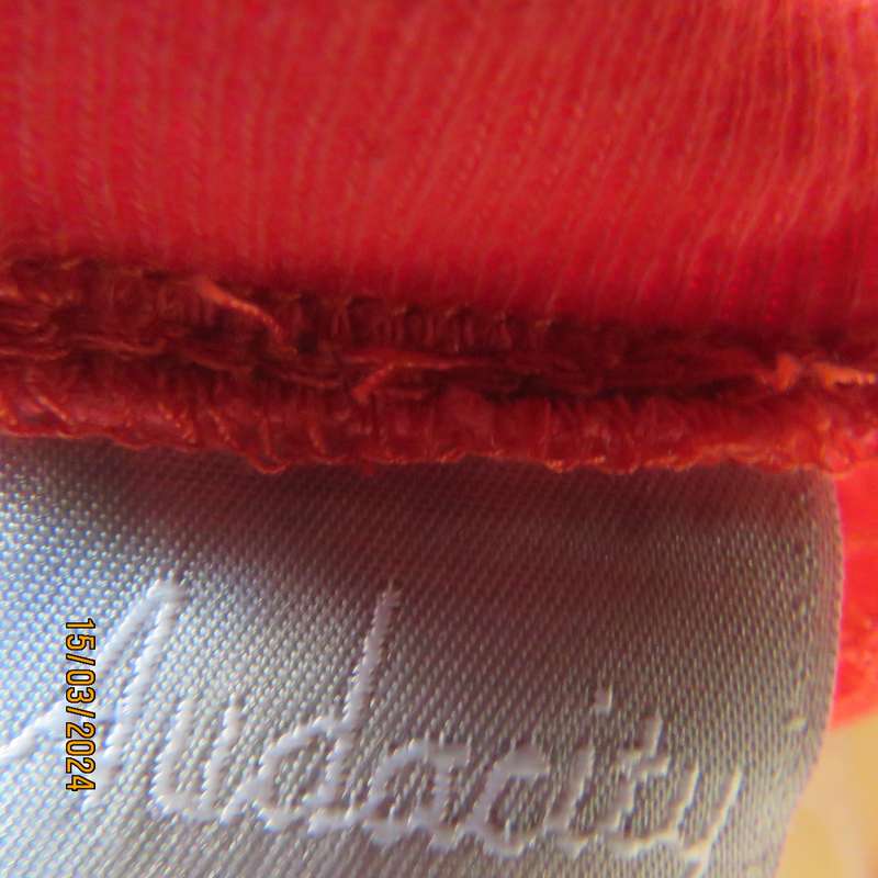 AUDACITY red see through polyester lace button down cover up. Size 36. Ribbed hems