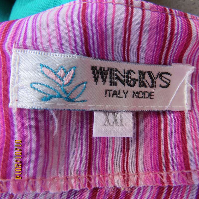 WINGKYS short sleeve slip over V neck top in striped pink and embroidered front.Size 46.