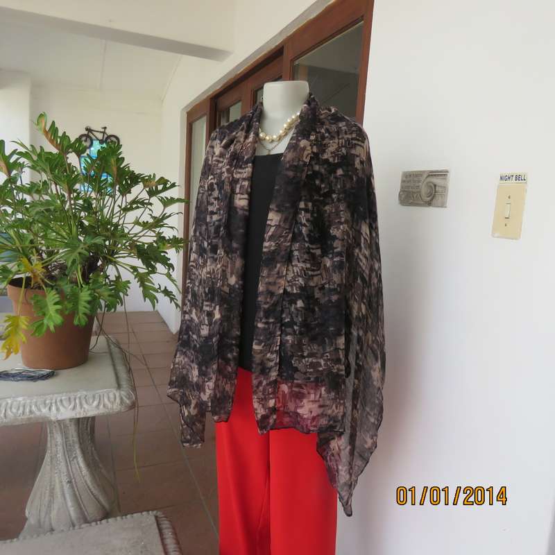 Woven cotton black-brown-cream geometric print 180 -70cm shawl. New