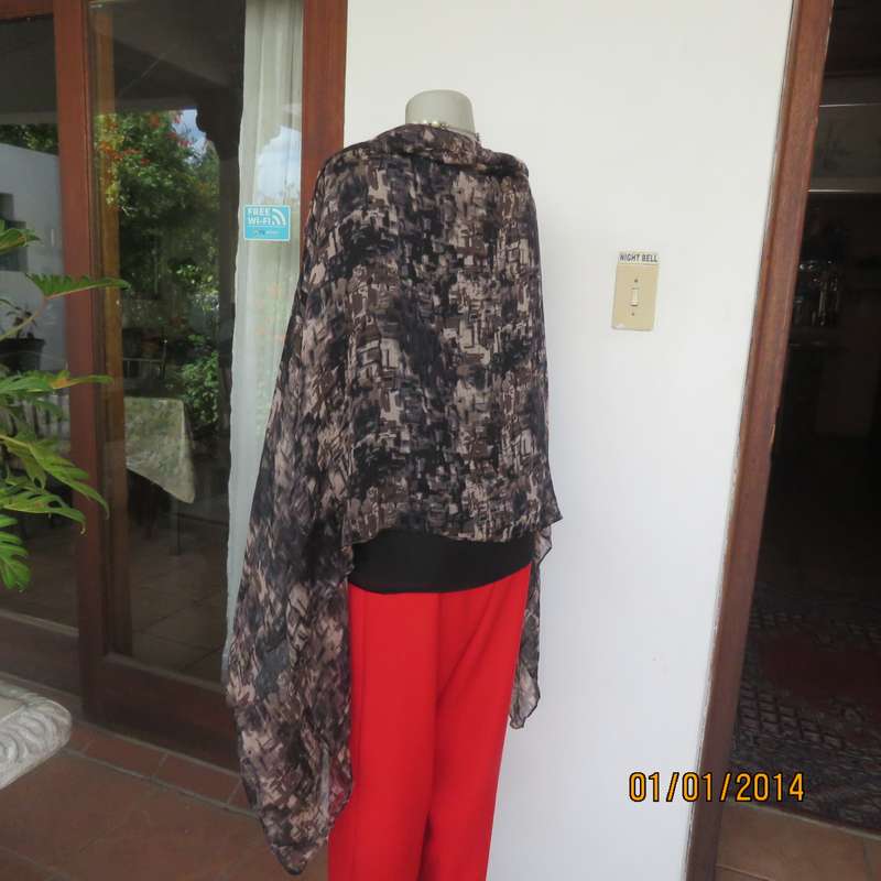 Woven cotton black-brown-cream geometric print 180 -70cm shawl. New