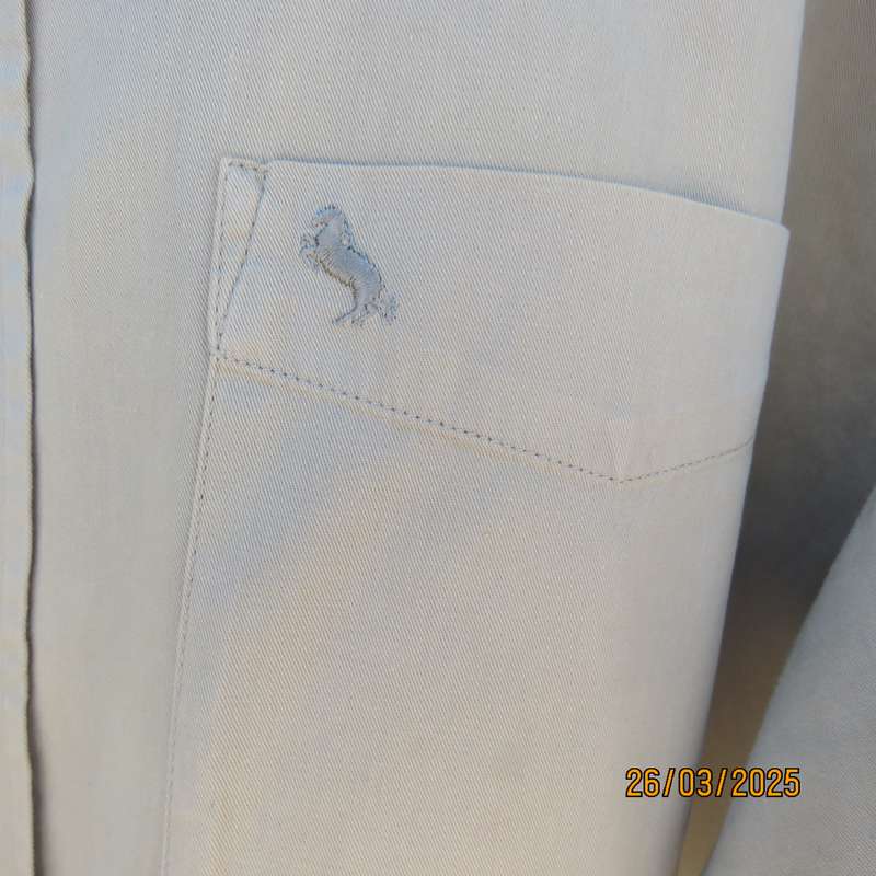 WOOLWORTHS dark beige short sleeve pure cotton men's shirt size large.