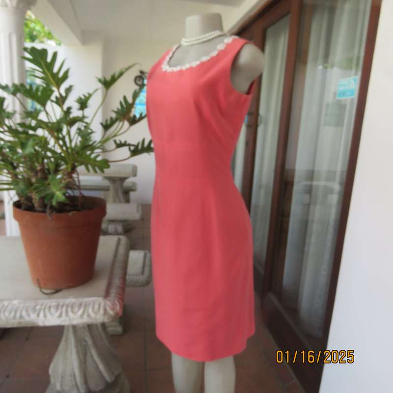 MILADY'S elegant pink crimson colour princess style dress, Zip at back. Decorated neckline.Size 36.