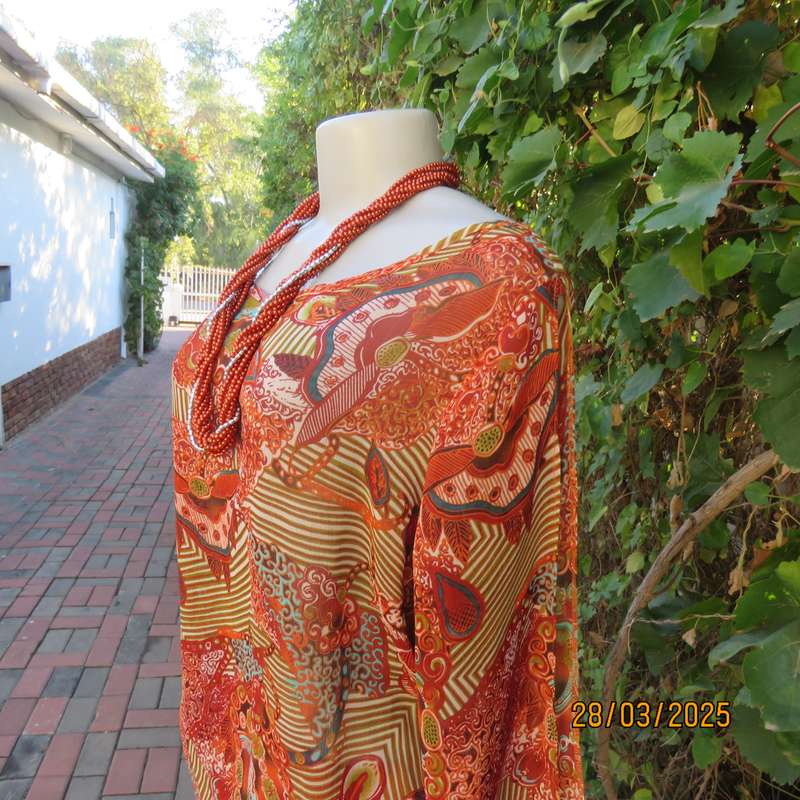 FASHION EXPRESS autumn colour long open top sleeve sheer polyester top size 38.