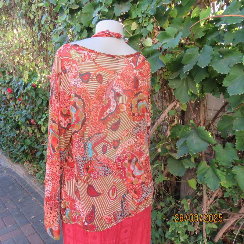 FASHION EXPRESS autumn colour long open top sleeve sheer polyester top size 38.