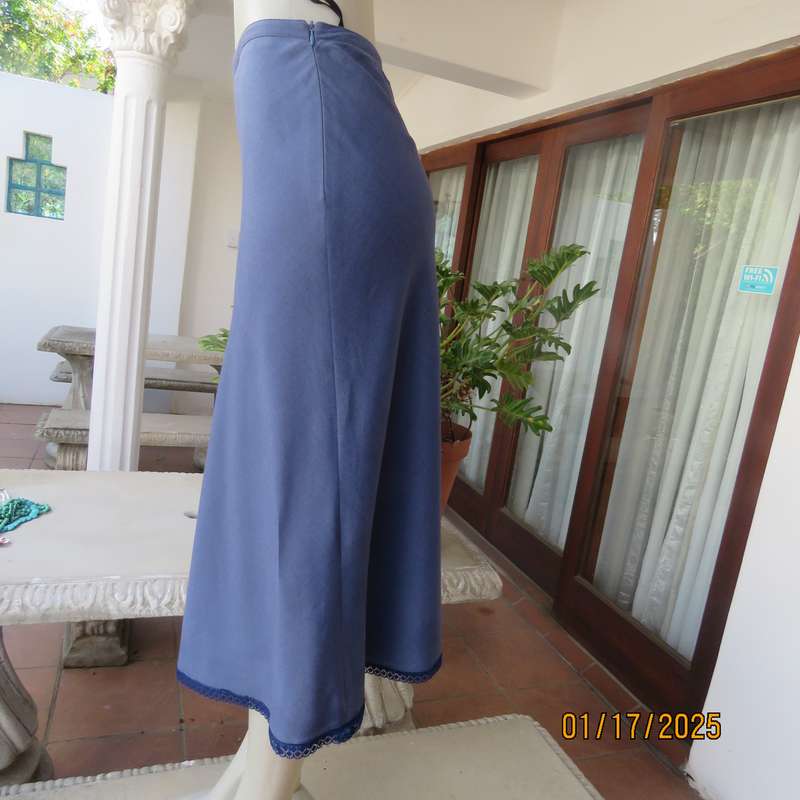 WOOLWORTHS airforce blue A-line skirt with zip at side. Size 38.Lace hemline.Poly-viscose blend.