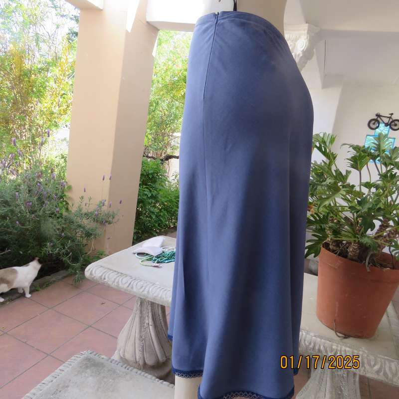 WOOLWORTHS airforce blue A-line skirt with zip at side. Size 38.Lace hemline.Poly-viscose blend.