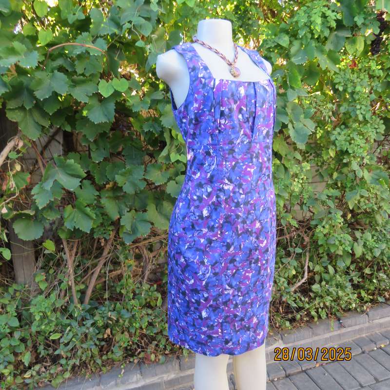 BASQUE blue-purple cotton stretch empire style dress. Lined. Size 36. As new