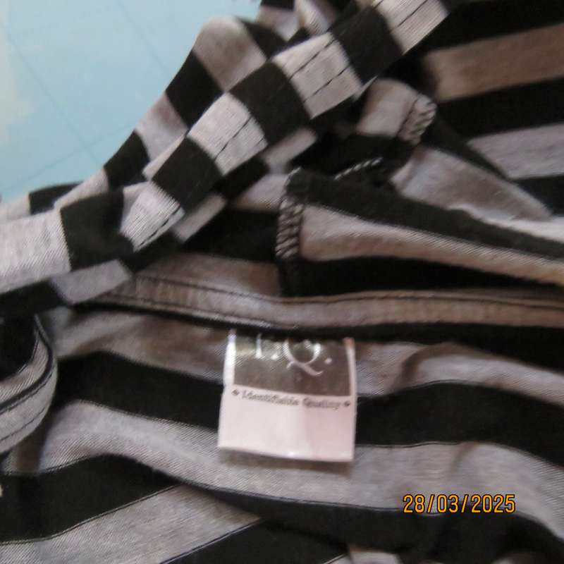 Hooded casual ankle length light grey-black horizontal striped partly zip up dress. Size 34