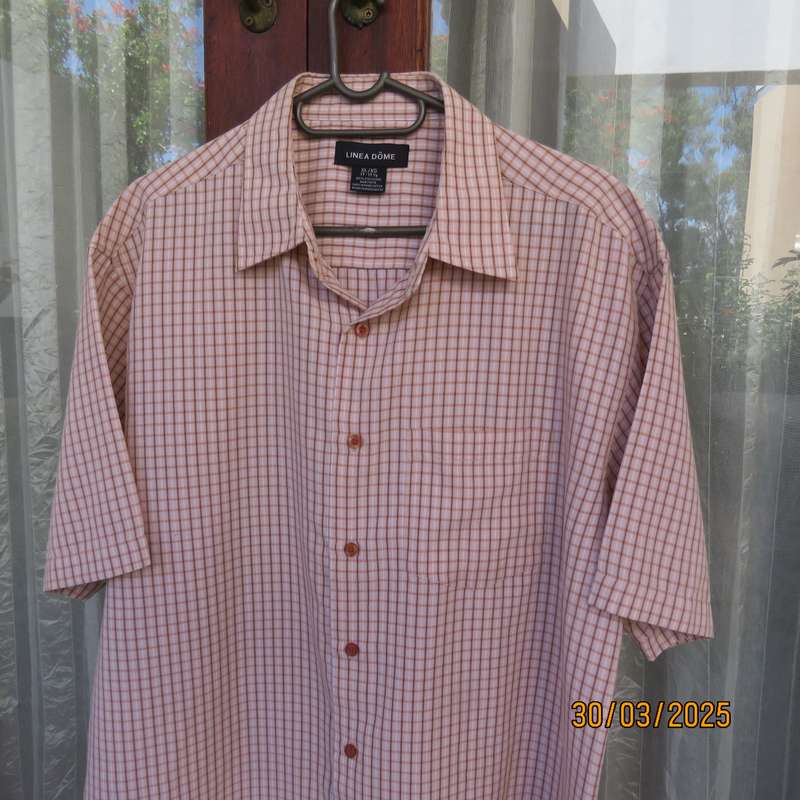 LINEA DOME size XL short sleeve soft check men's shirt. Thick polyester.
