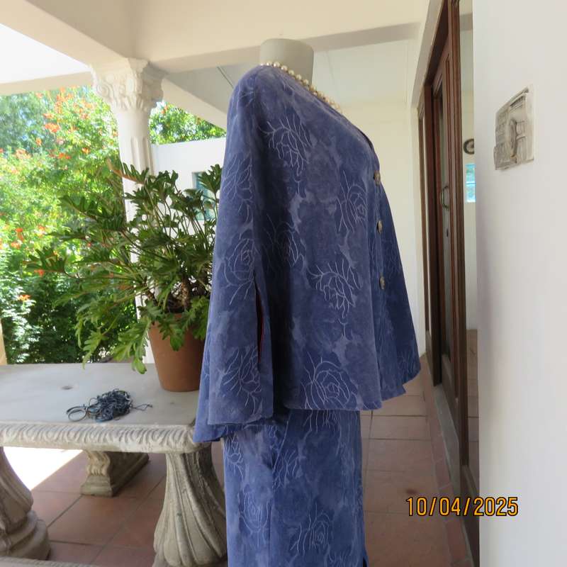 Boutique made steel blue 2 piece ankle length skirt and cloak size 36.