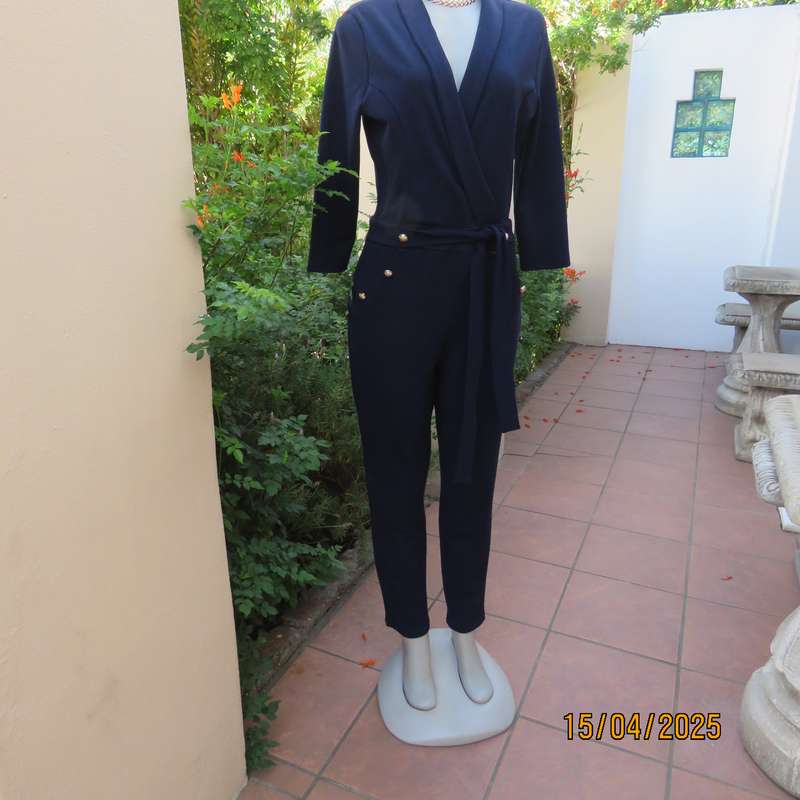 SISSY BOY smart navy jumpsuit in stretch polyester. Size 36. Zip at back. AS new