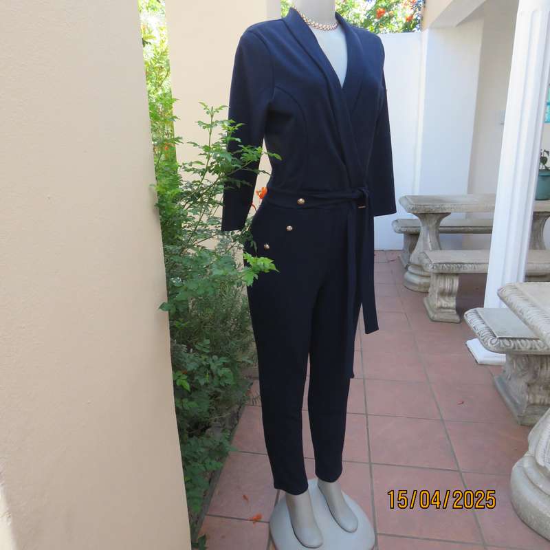 SISSY BOY smart navy jumpsuit in stretch polyester. Size 36. Zip at back. AS new