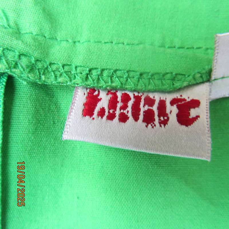 LEGIT grass green strapless dress with pretty white-brown floral border. Size 34.