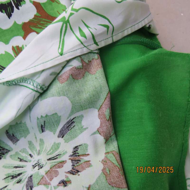 LEGIT grass green strapless dress with pretty white-brown floral border. Size 34.