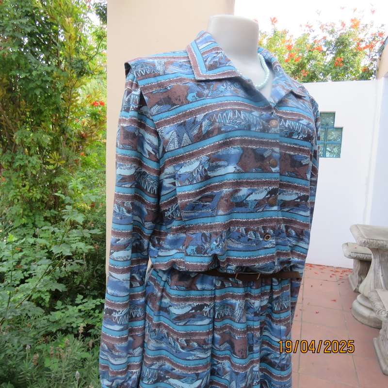 RUTH REED long sleeve textured stretch polycotton vintage ankle length dress. Size 42.