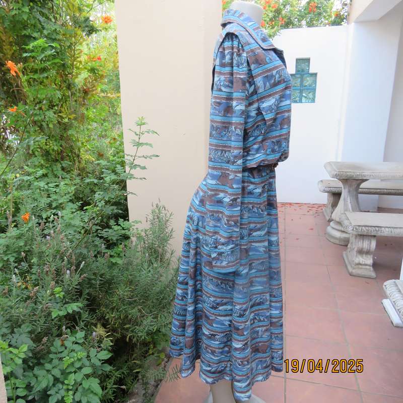 RUTH REED long sleeve textured stretch polycotton vintage ankle length dress. Size 42.