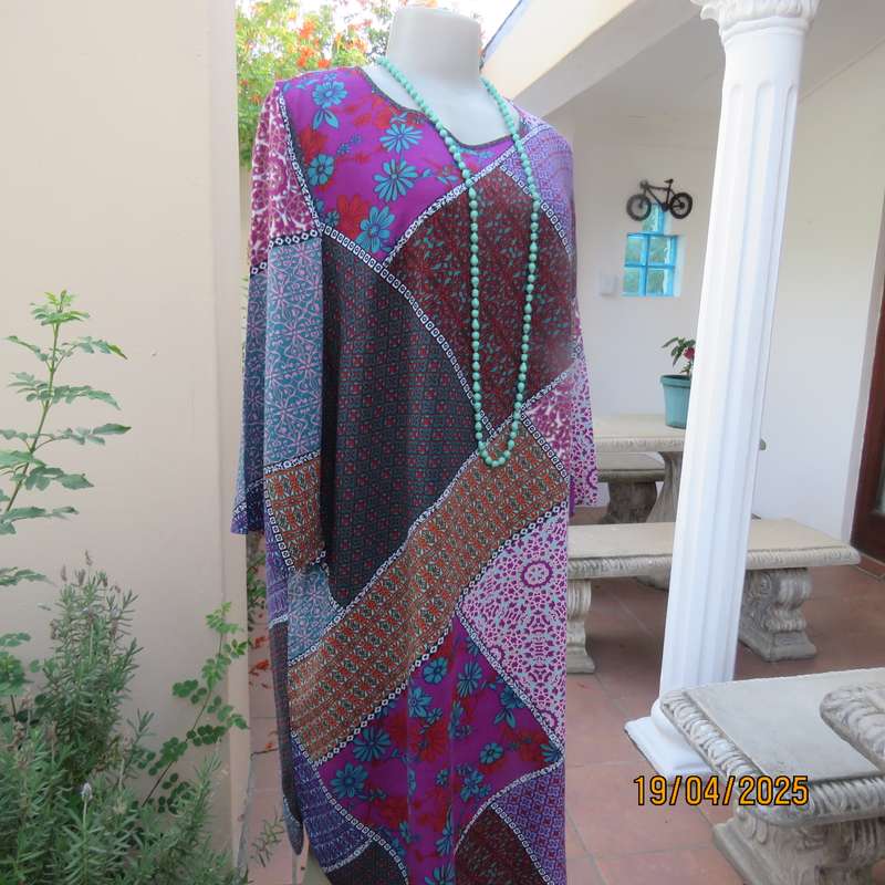 DAVID JONES patchwork pattern straight hanging dress calf length. Size 40