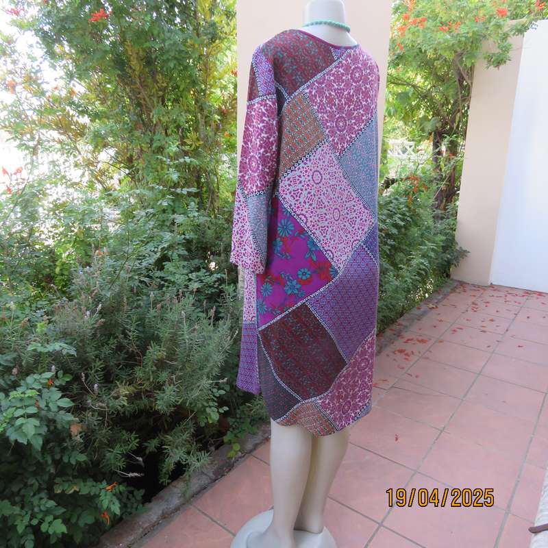 DAVID JONES patchwork pattern straight hanging dress calf length. Size 40