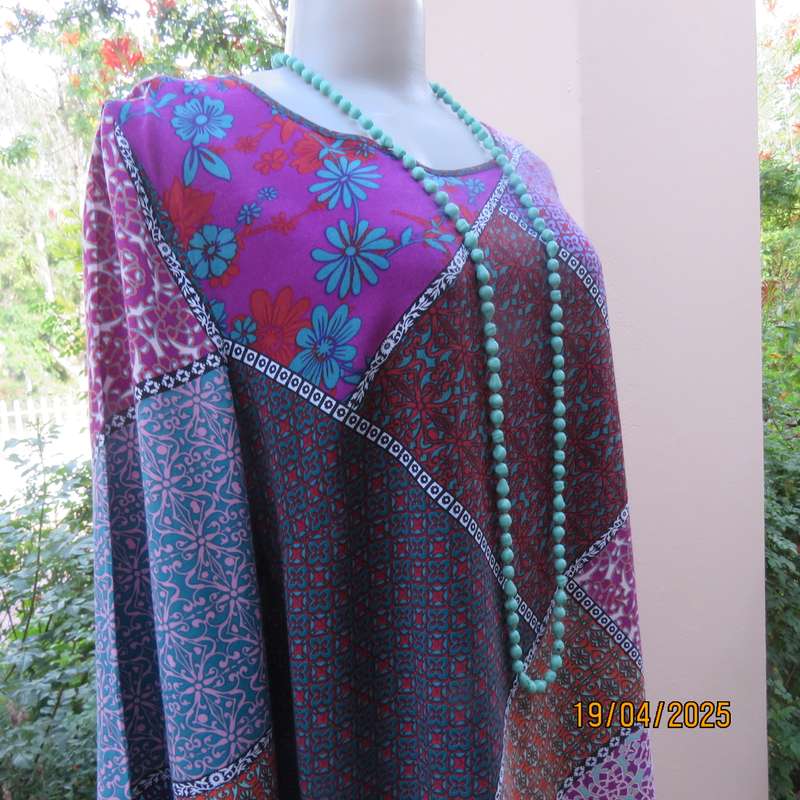 DAVID JONES patchwork pattern straight hanging dress calf length. Size 40