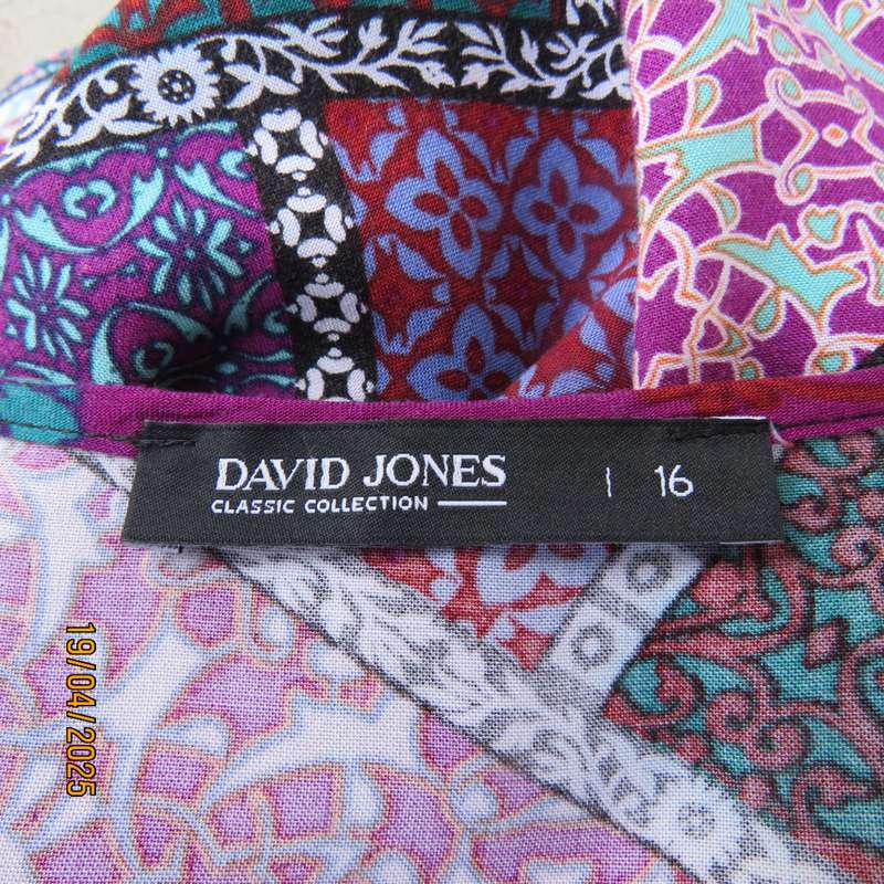 DAVID JONES patchwork pattern straight hanging dress calf length. Size 40
