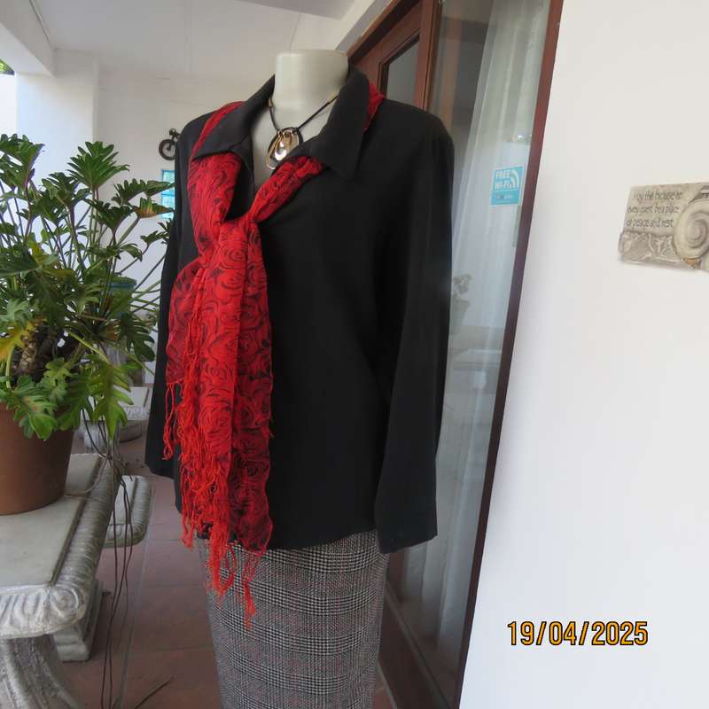 Black long sleeve textured polyester button down top size 42.