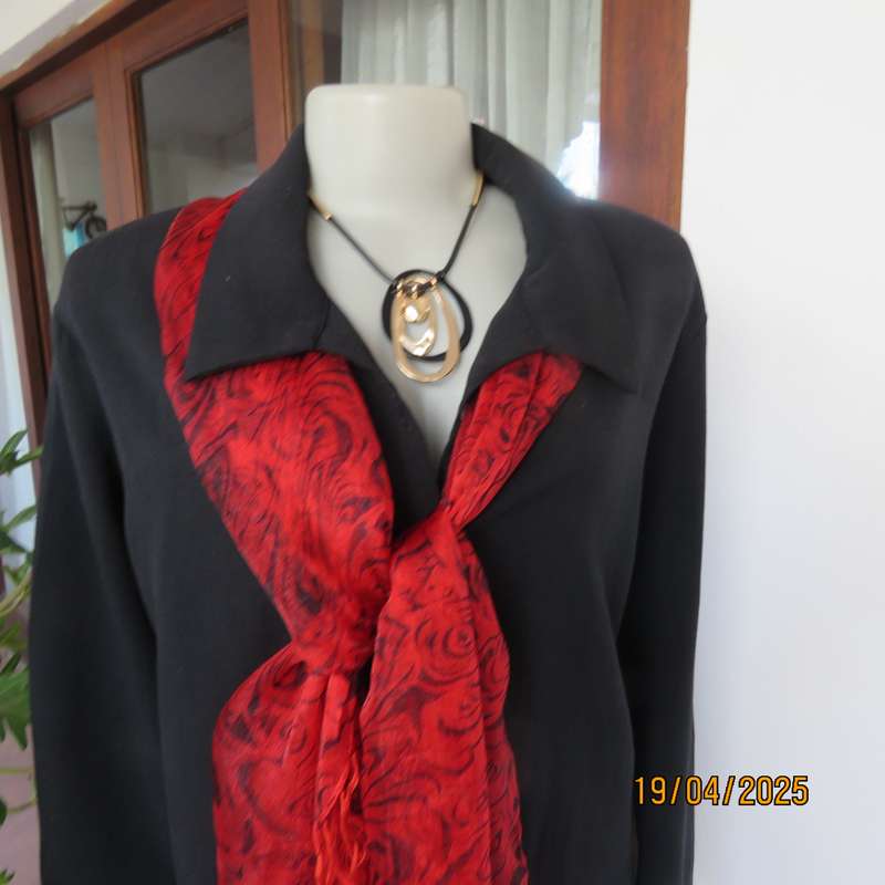 Black long sleeve textured polyester button down top size 42.