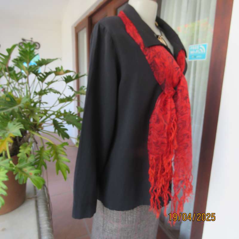 Black long sleeve textured polyester button down top size 42.