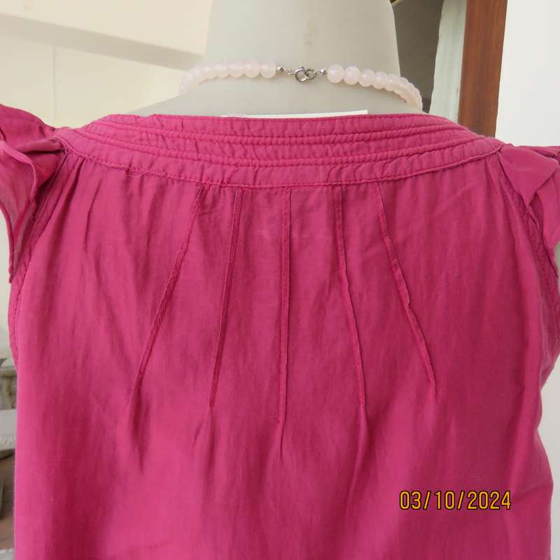 High quality Magenta pink lace front top with small frilled sleeves.Size 34/10 by `LTD WOMAN`.