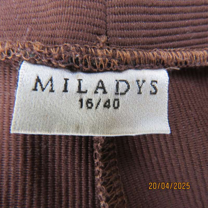 MILADY'S corded choc brown stretch polyester size 40 pants. Wide elastic waist.