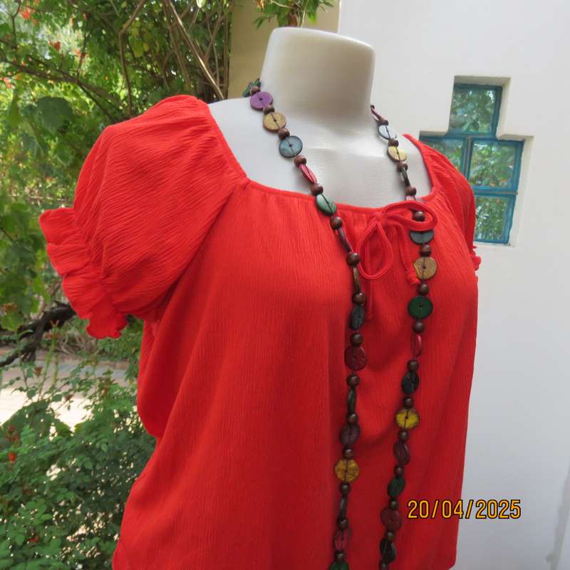 Crimson red peasant style stretch creased polyester size 42 top.