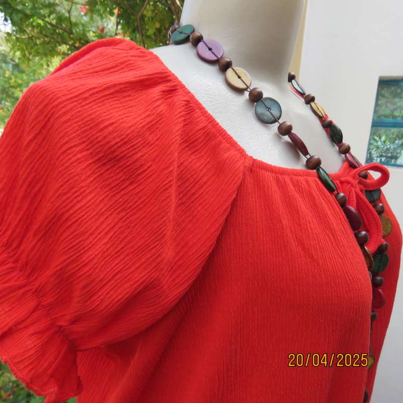 Crimson red peasant style stretch creased polyester size 42 top.