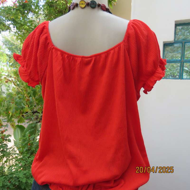 Crimson red peasant style stretch creased polyester size 42 top.