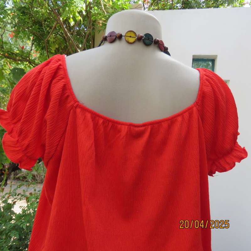 Crimson red peasant style stretch creased polyester size 42 top.
