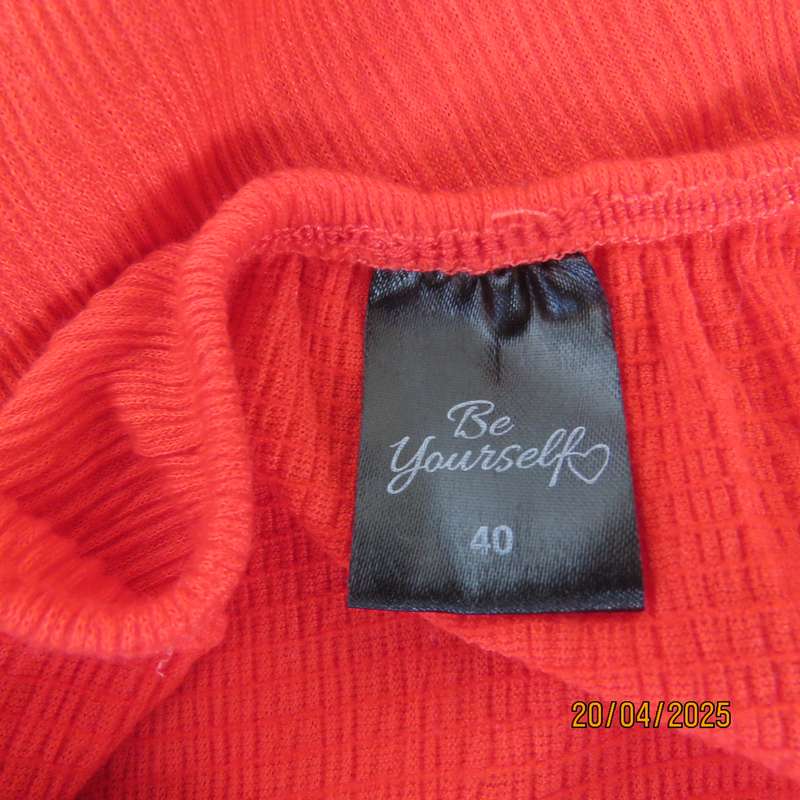 Crimson red peasant style stretch creased polyester size 42 top.