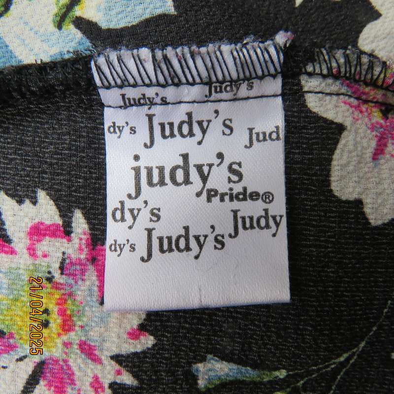JUDY'S PRIDE  black floral long polyester top with colourful flowers. Size 40