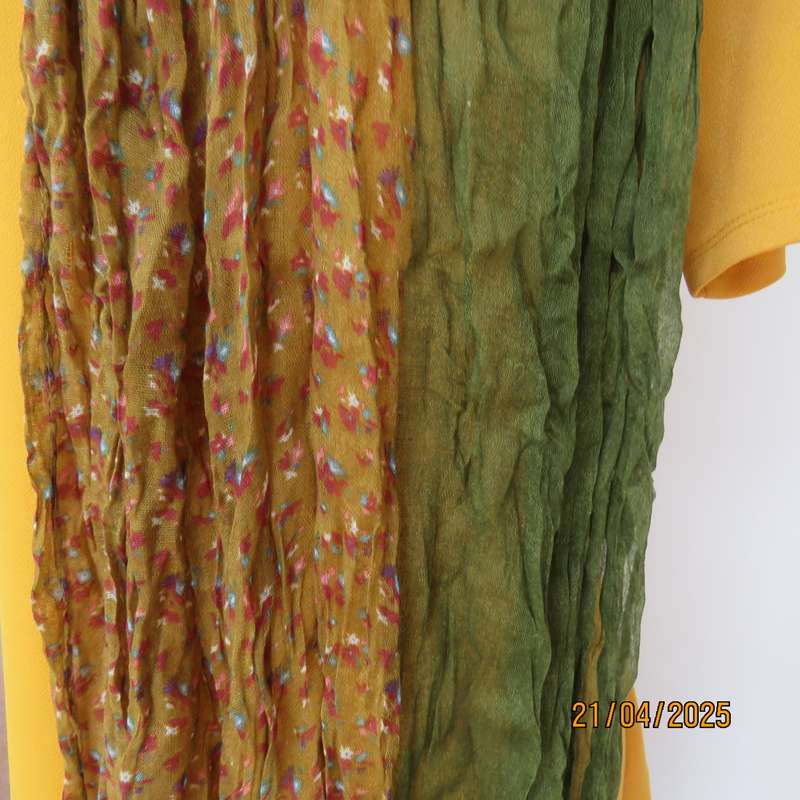 Crinkled polyester long polyester colour blocked in olive green-golden brown floral