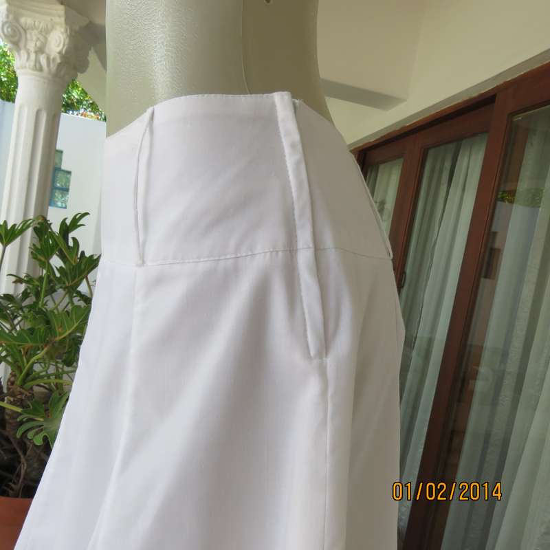 As new white gored skirt with wide yoked waistband.Zip at size. Size 36 by IMAGE.2Layers polycotton.