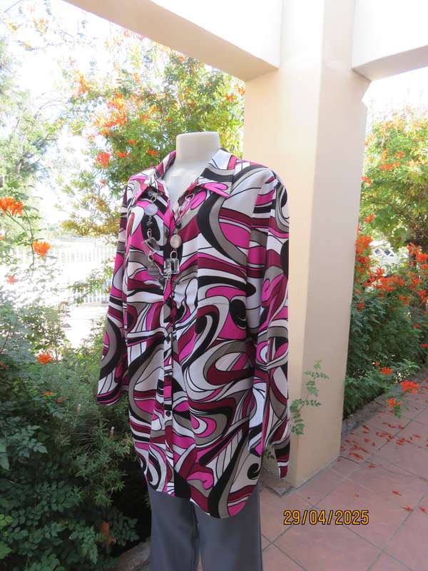 DONATELLA long sleeve pink-black-white-grey geometric printed polyester size 48 top