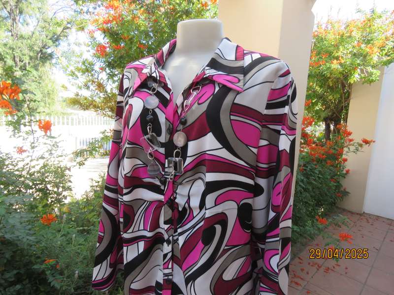 DONATELLA long sleeve pink-black-white-grey geometric printed polyester size 48 top