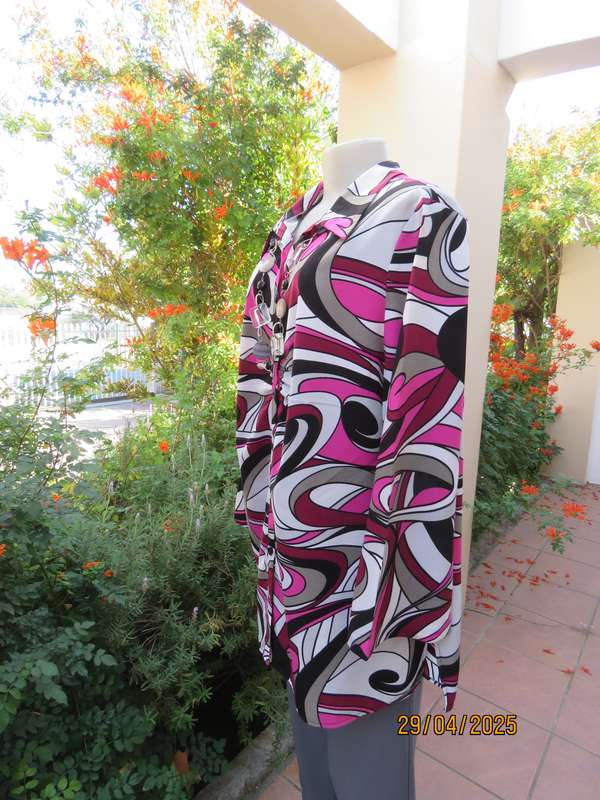 DONATELLA long sleeve pink-black-white-grey geometric printed polyester size 48 top