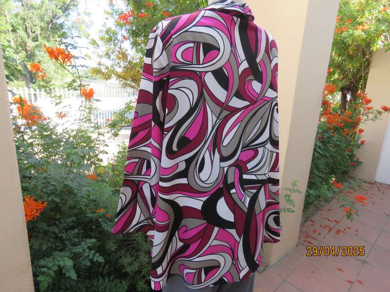 DONATELLA long sleeve pink-black-white-grey geometric printed polyester size 48 top
