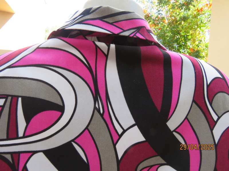 DONATELLA long sleeve pink-black-white-grey geometric printed polyester size 48 top