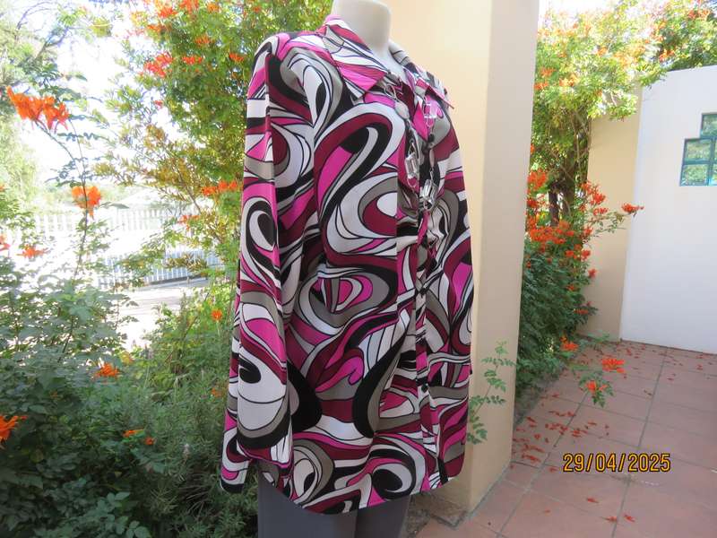 DONATELLA long sleeve pink-black-white-grey geometric printed polyester size 48 top