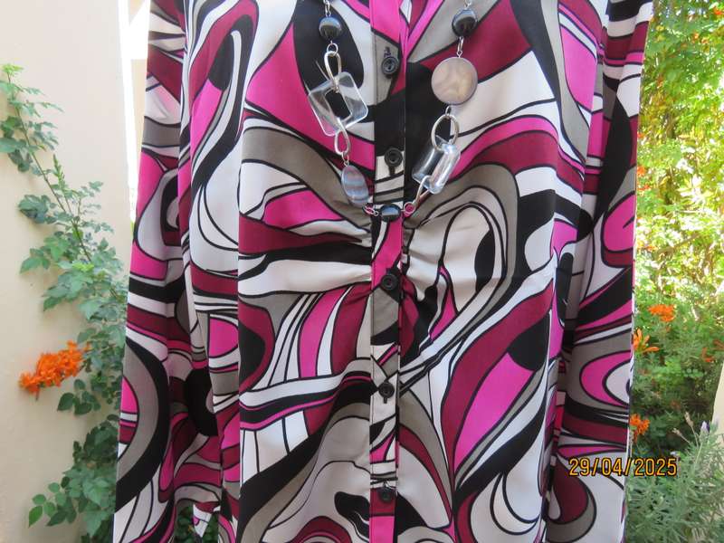 DONATELLA long sleeve pink-black-white-grey geometric printed polyester size 48 top