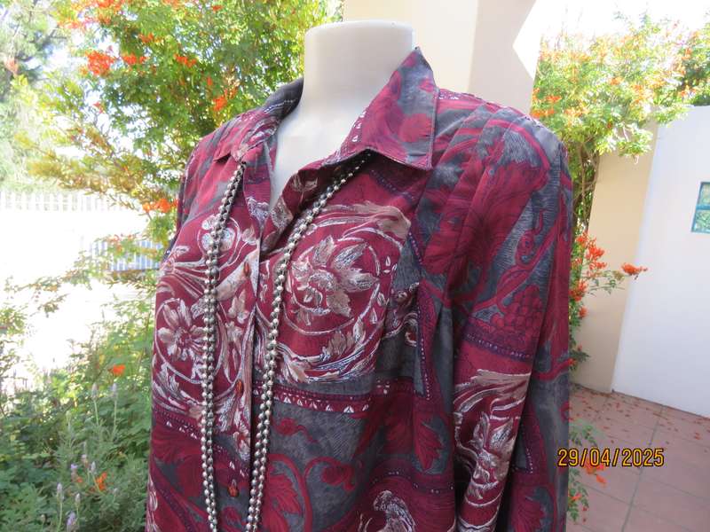 LARGELY FEMININE baroque printed maroon-beige-grey green long sleeve top size 46.