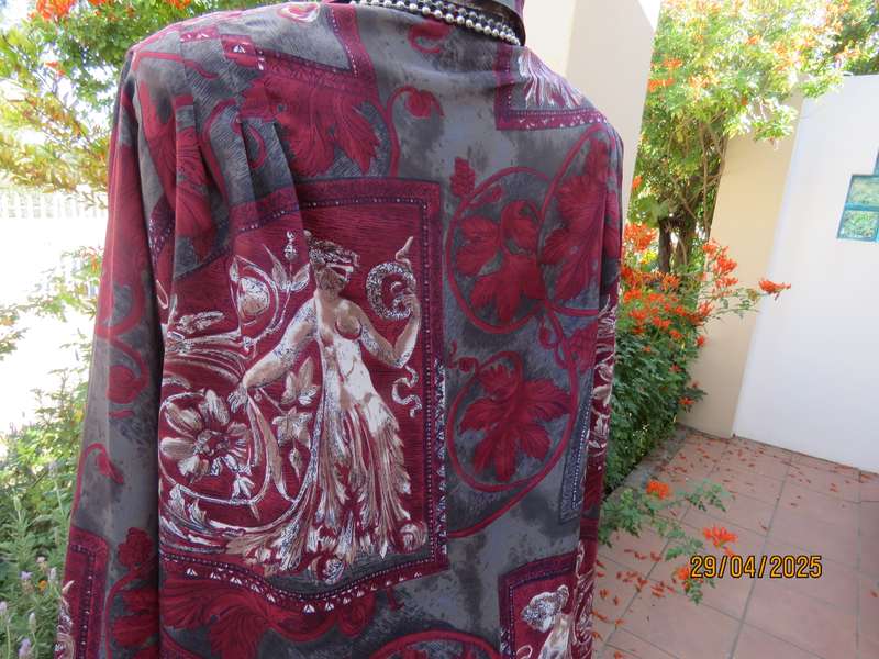 LARGELY FEMININE baroque printed maroon-beige-grey green long sleeve top size 46.
