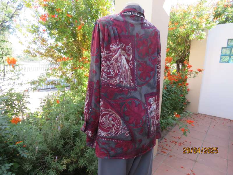 LARGELY FEMININE baroque printed maroon-beige-grey green long sleeve top size 46.