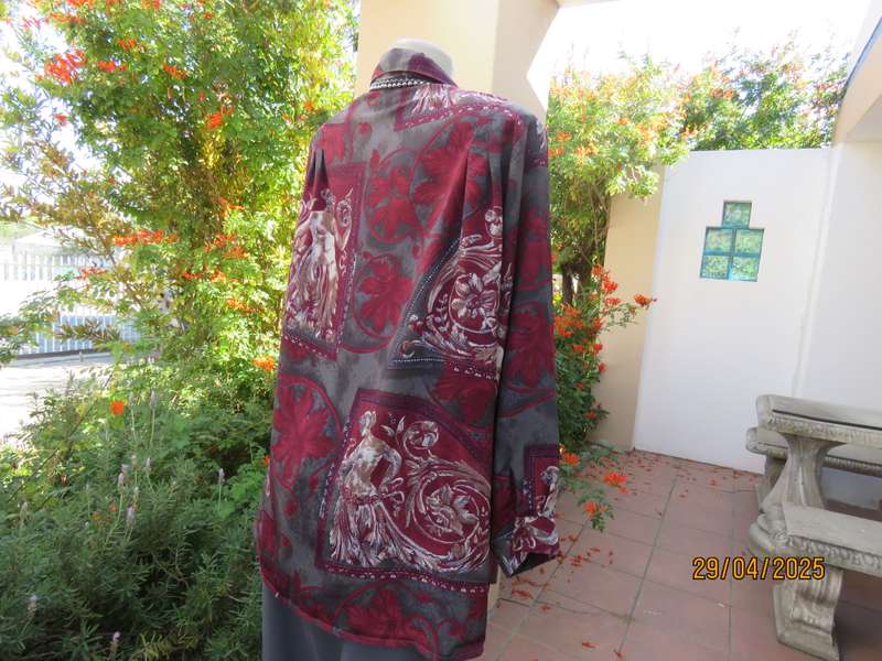 LARGELY FEMININE baroque printed maroon-beige-grey green long sleeve top size 46.