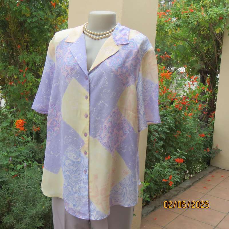 DONNA CLAIRE lilac and peach colour blocked bohemian print size 42 short sleeve top