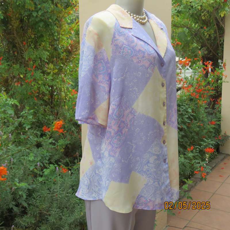 DONNA CLAIRE lilac and peach colour blocked bohemian print size 42 short sleeve top